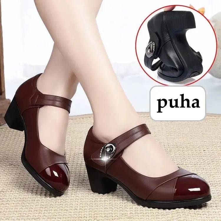 Mary Jane Shoes For Women | Round Toe Block Heel Strap