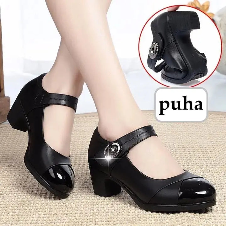 Mary Jane Shoes For Women | Round Toe Block Heel Strap