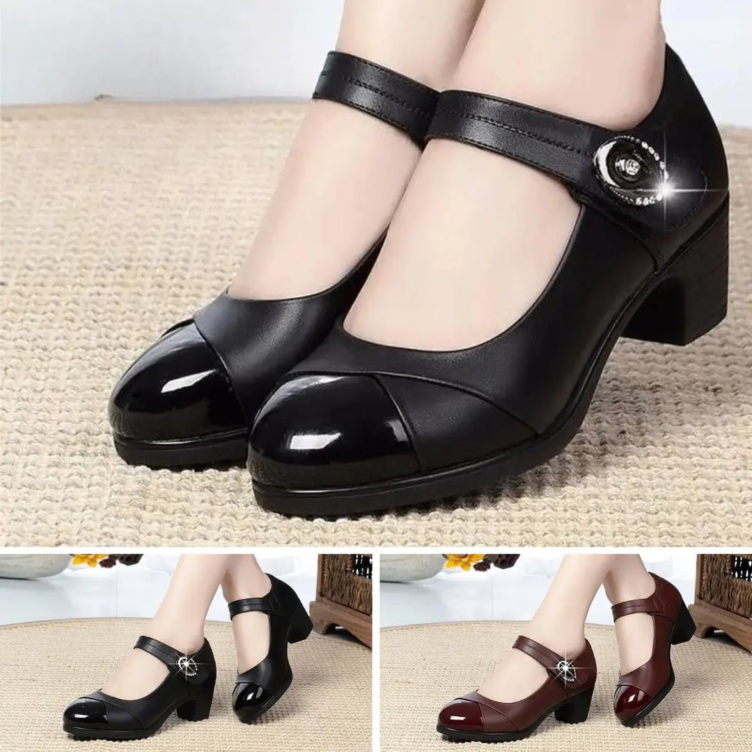 Mary Jane Shoes For Women | Round Toe Block Heel Strap
