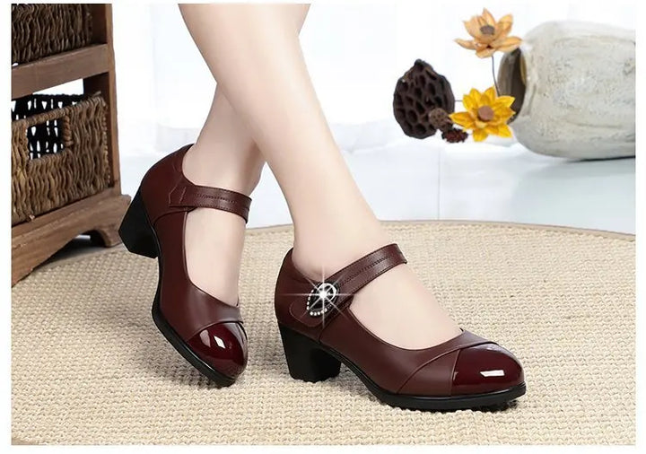 Mary Jane Shoes For Women | Round Toe Block Heel Strap