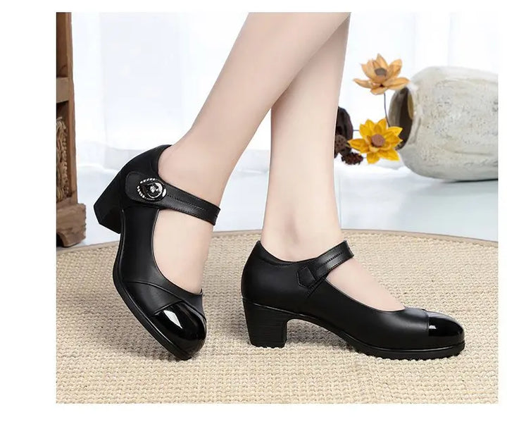 Mary Jane Shoes For Women | Round Toe Block Heel Strap