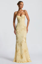 Melissa - Yellow Embroidered Corset Mermaid Maxi Dress