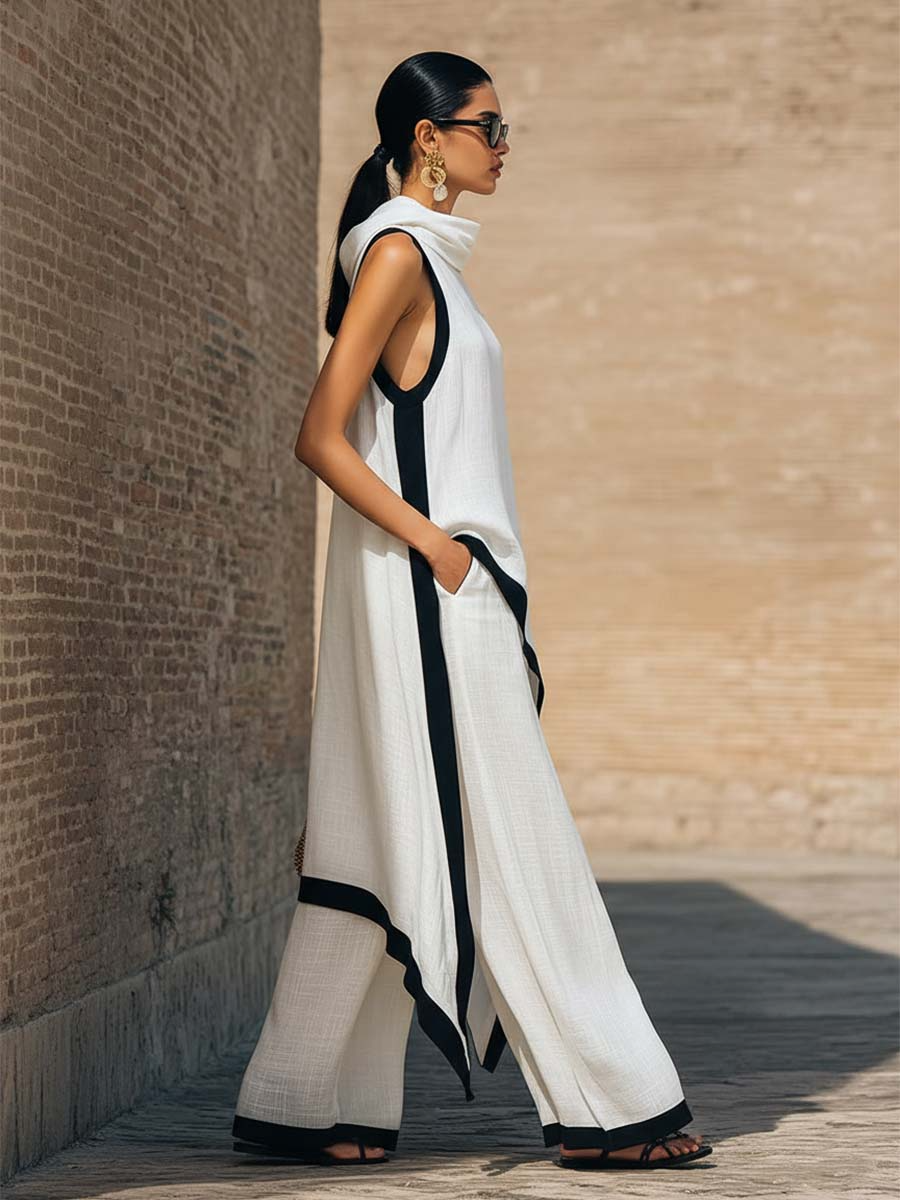 Marisol | Sleeveless Top &amp; Wide-Leg Pants Two-Piece Set, Polyester Blend