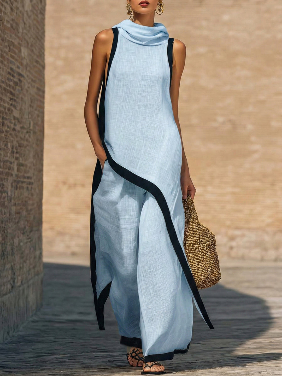 Marisol | Sleeveless Top &amp; Wide-Leg Pants Two-Piece Set, Polyester Blend