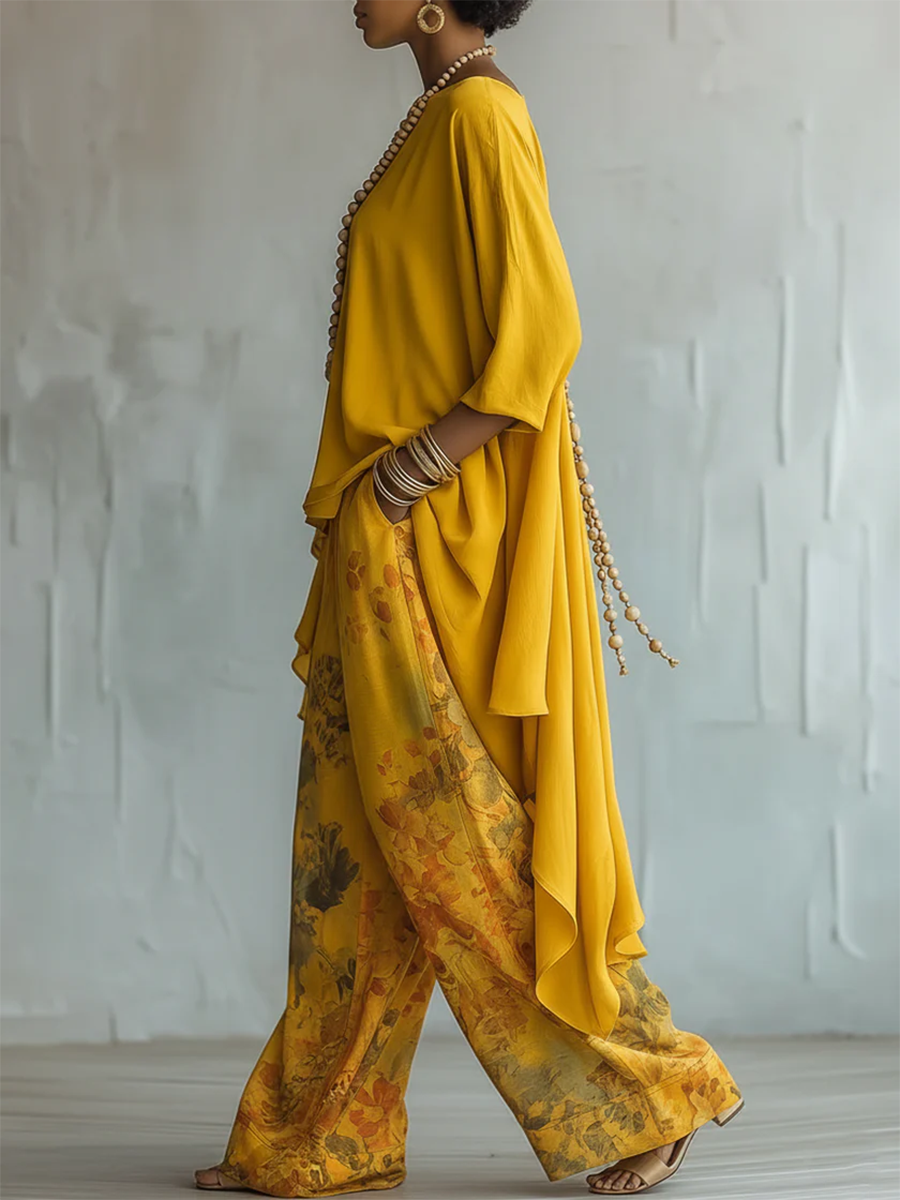 Milena - Stylish Flower Set with Wide Pants