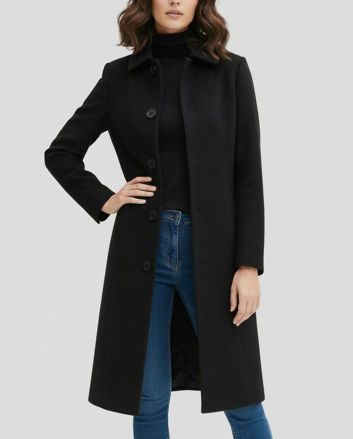 Orlaith | Long Single-Breasted Trench Coat with Notch Collar for Women