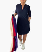 HANNEKE - Solid Dress With V Neck