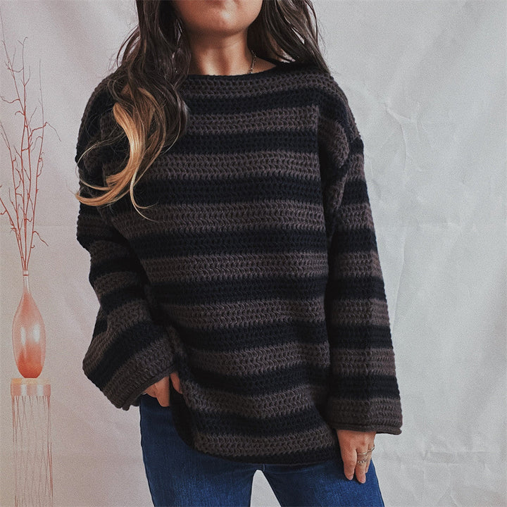 Striped sweater for women with a round neckline and long sleeves