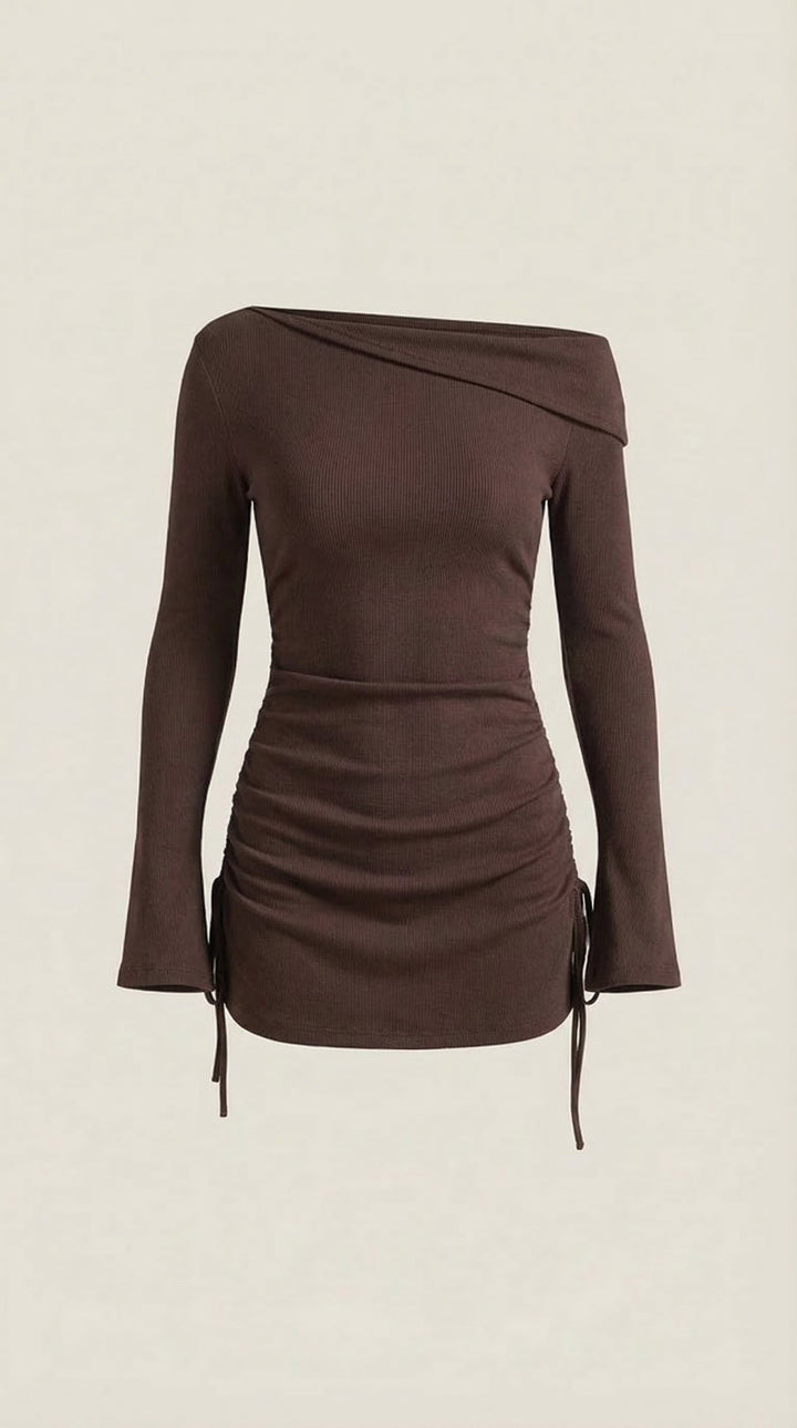 Jennifer - Rosa Mae Ruched Off-Shoulder Long Sleeve Mini Dress