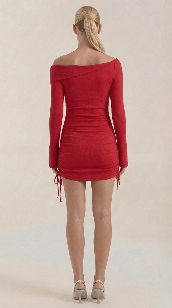 Jennifer - Rosa Mae Ruched Off-Shoulder Long Sleeve Mini Dress