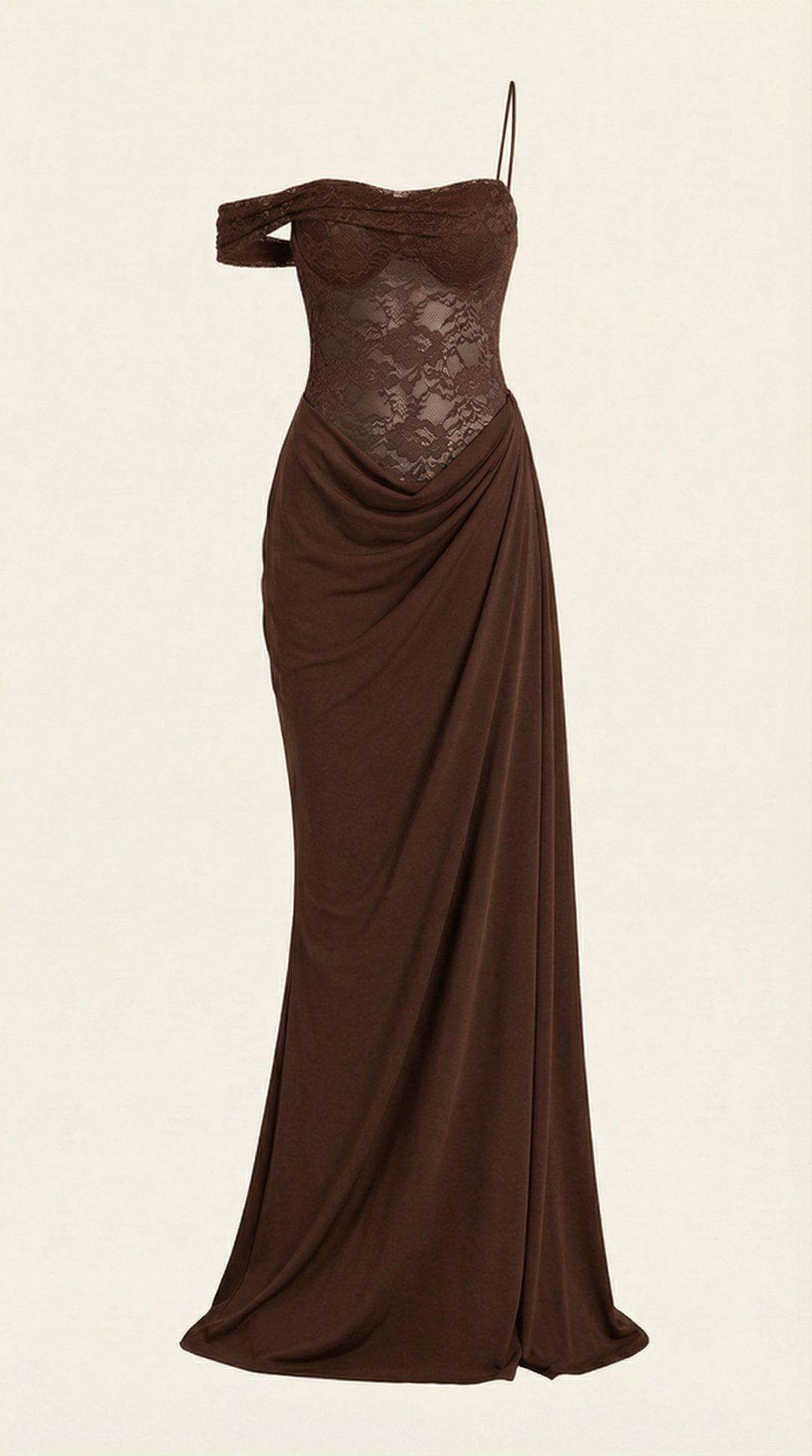 Patricia - One Shoulder Lace Corset Draped Midi Dress
