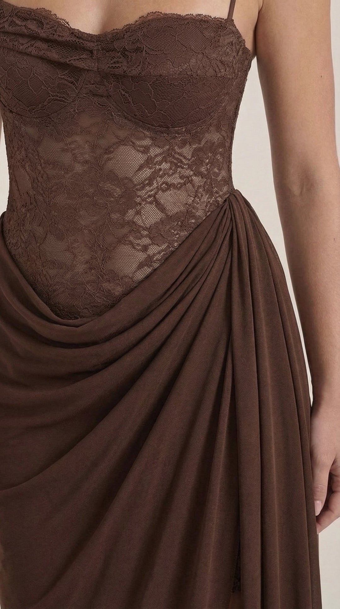 Patricia - One Shoulder Lace Corset Draped Midi Dress