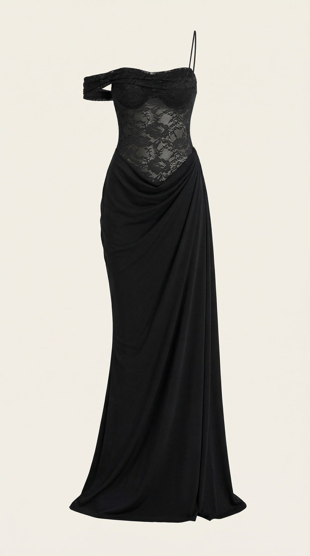 Patricia - One Shoulder Lace Corset Draped Midi Dress