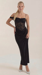 Patricia - One Shoulder Lace Corset Draped Midi Dress