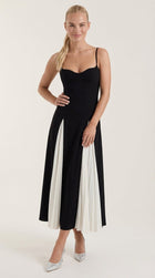 Karen - Women's Two-Tone Midi Dress with Tie Straps and Side Panels