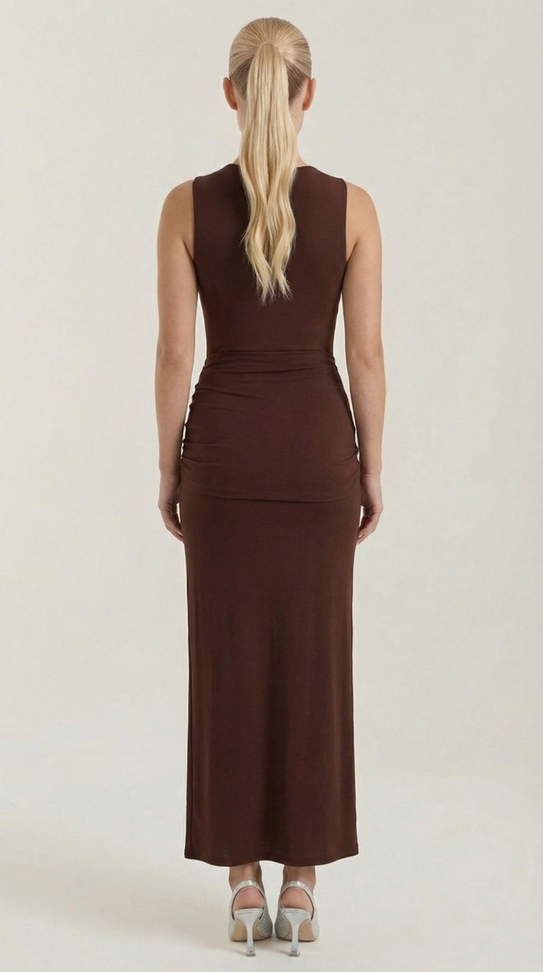 Mary - Mock Neck Sleeveless Twist Knot Maxi Dress