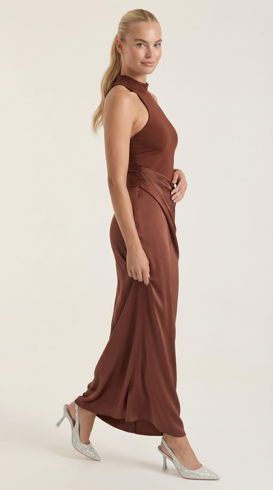 Mary - Mock Neck Sleeveless Twist Knot Maxi Dress