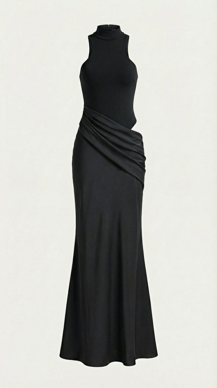 Mary - Mock Neck Sleeveless Twist Knot Maxi Dress