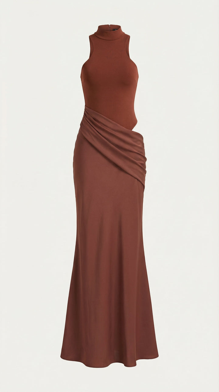 Mary - Mock Neck Sleeveless Twist Knot Maxi Dress