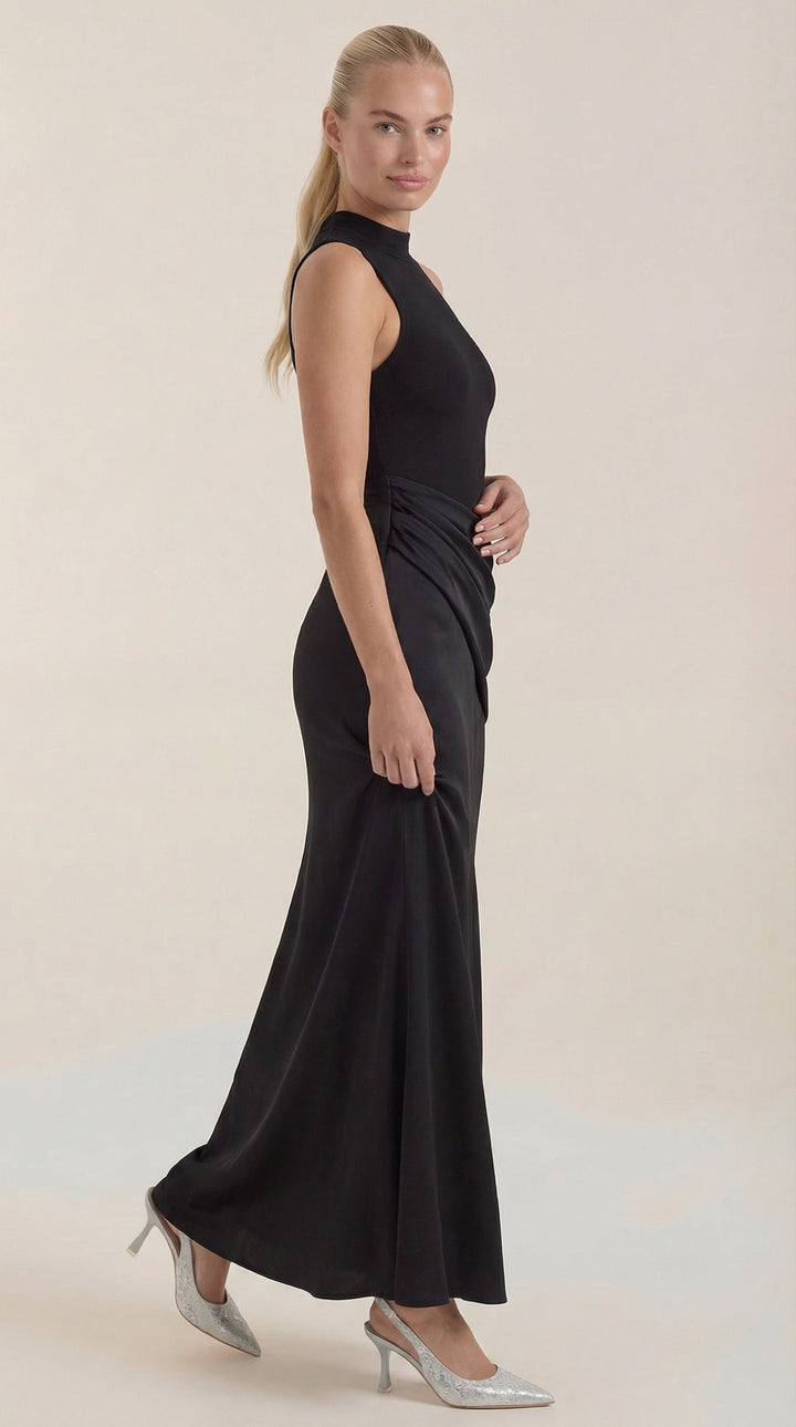 Mary - Mock Neck Sleeveless Twist Knot Maxi Dress