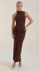 Mary - Mock Neck Sleeveless Twist Knot Maxi Dress
