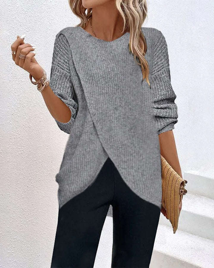 Sandra | Solid Color Sweater with Round Neck and Split