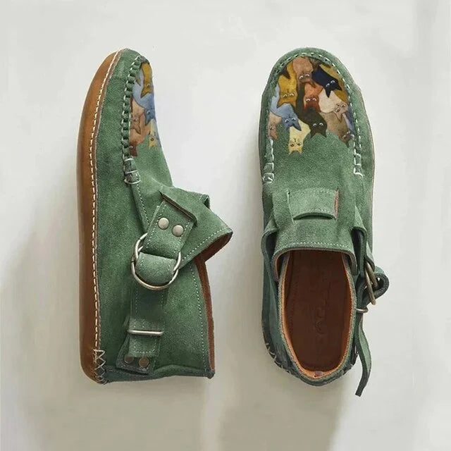 Shoes For Women | Cat Patchwork Buckle Moccasin