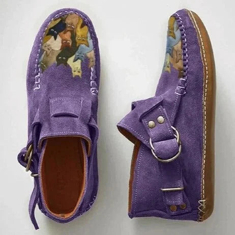Shoes For Women | Cat Patchwork Buckle Moccasin