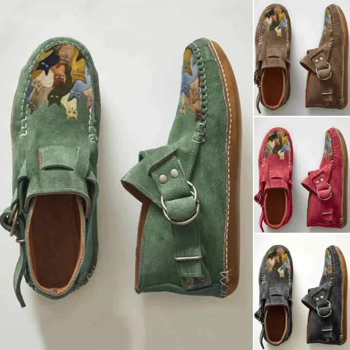 Shoes For Women | Cat Patchwork Buckle Moccasin