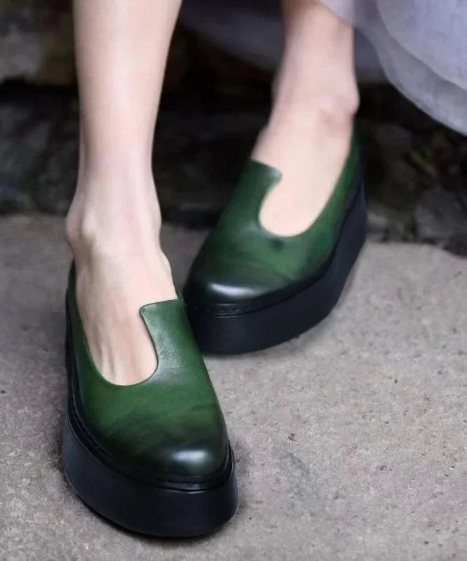 Shoes For Women | Platform Leather Round Toe Slip On