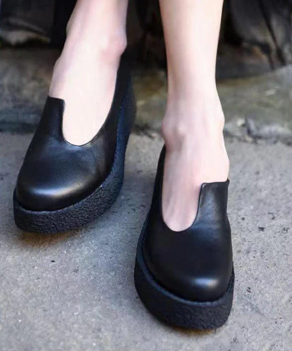 Shoes For Women | Platform Leather Round Toe Slip On