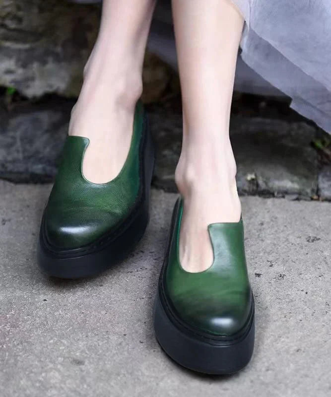 Shoes For Women | Platform Leather Round Toe Slip On