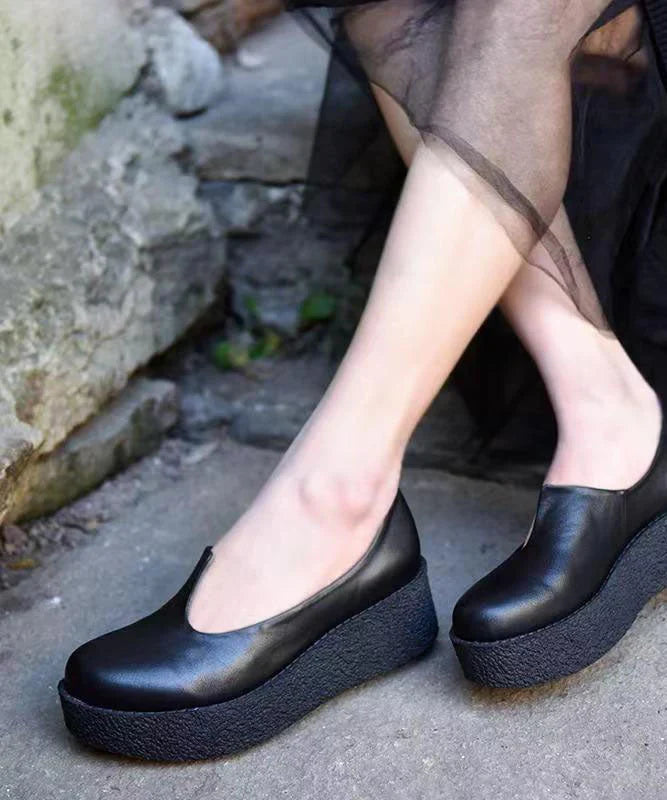 Shoes For Women | Platform Leather Round Toe Slip On