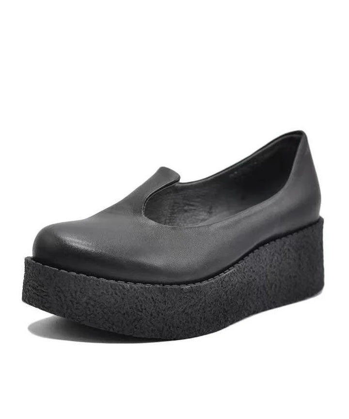 Shoes For Women | Platform Leather Round Toe Slip On