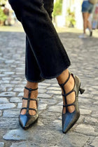 Wedding Shoes For Women | Black Pointed Toe Strap Heels
