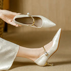 Wedding Shoes For Women | Pointed Toe Kitten Heel Pearl Strap