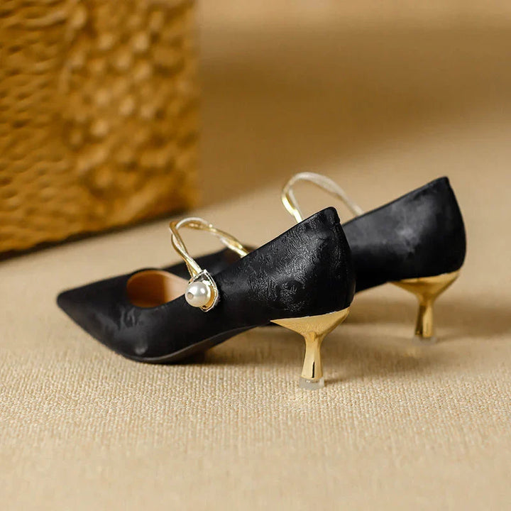 Wedding Shoes For Women | Pointed Toe Kitten Heel Pearl Strap