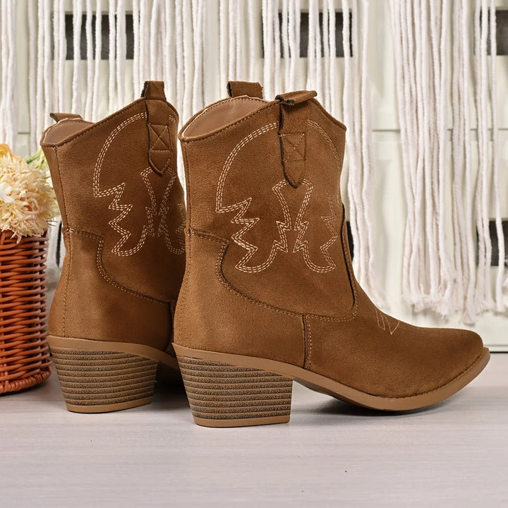 Western Boots For Women | Ankle Embroidered Stacked Heel