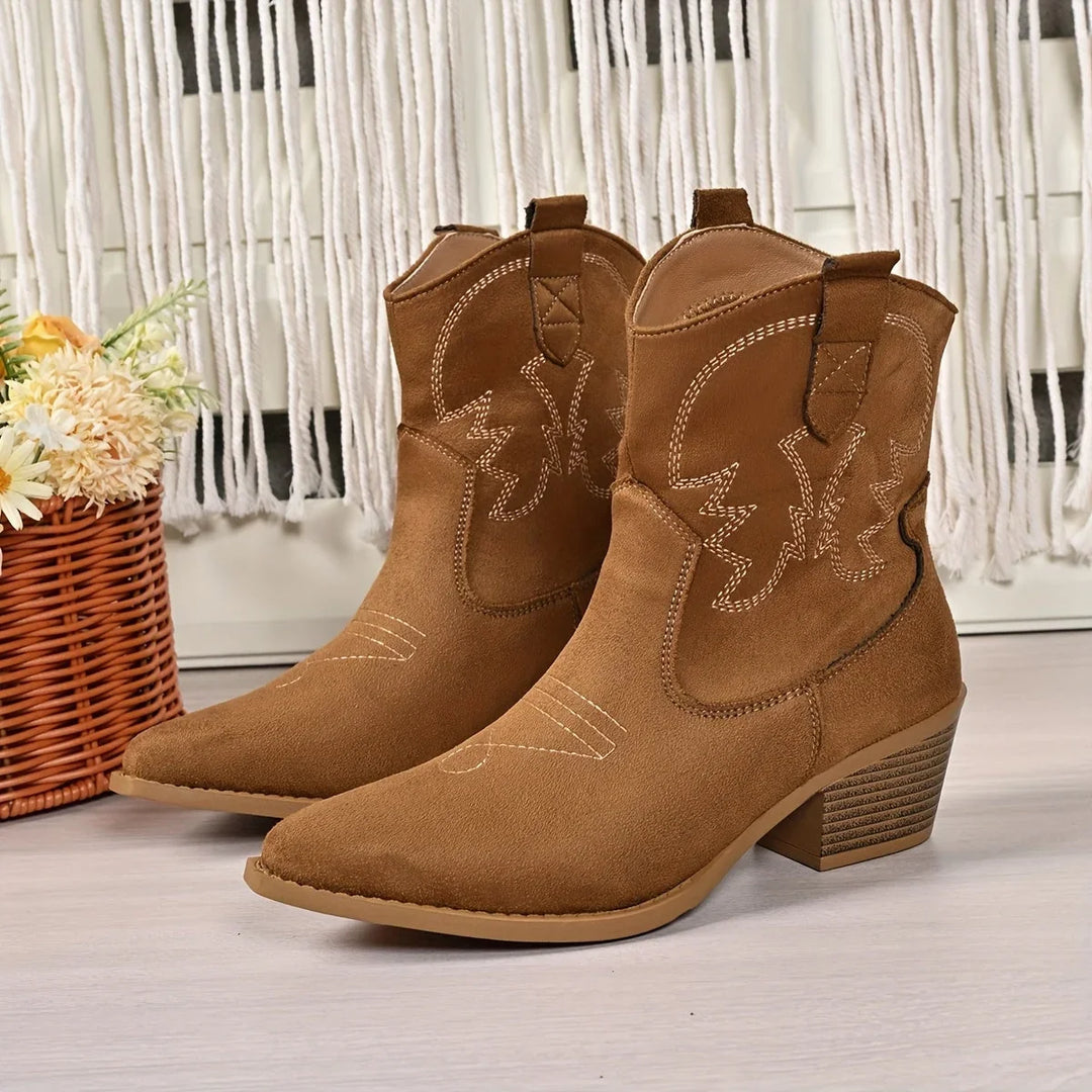 Western Boots For Women | Ankle Embroidered Stacked Heel