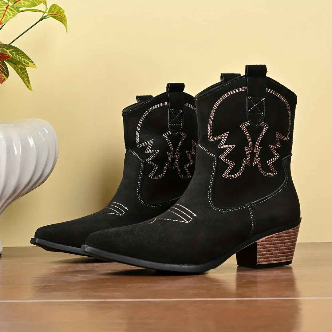 Western Boots For Women | Ankle Embroidered Stacked Heel