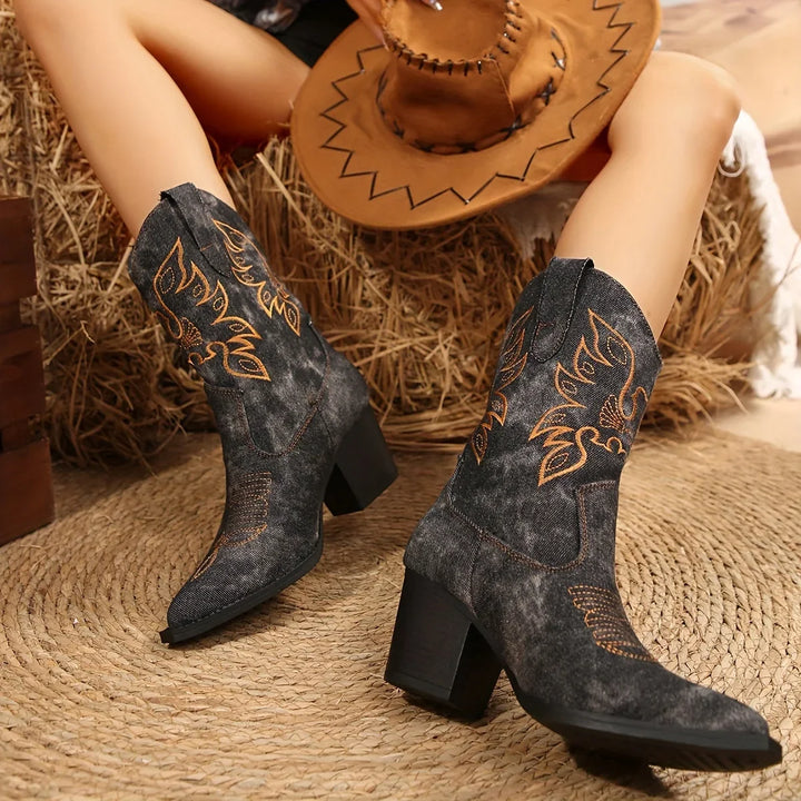 Western Boots For Women | Denim Block Heel Pointed Toe