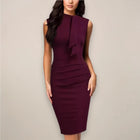 Women's Cocktail Dress | Midi Mock Neck Ruched Side