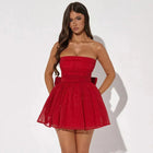 Women's Homecoming Dress | Mini Glitter Bow Detail Strapless
