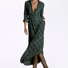 Women's Shirt Dress | Maxi Green Plaid Button Front