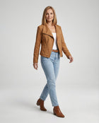 Isabella | Women's Asymmetric-Zip Tailored Faux Suede Biker Leather Jacket