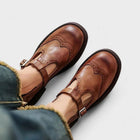 Mia | Women's Brogue Leather T-Strap Classic Boots