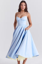 Harper | Women's Bustier Midi Satin Flared Cocktail Party Dress