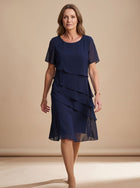 Luna | Women's Chiffon Tiered Ruffle Round-Neck Midi Dress