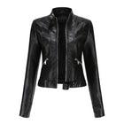 Victoria | Women's Cropped Faux Leather Jacket Stand-Collar Moto Biker