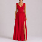 Maxi dress with crossover V-neck and lace shoulders for women